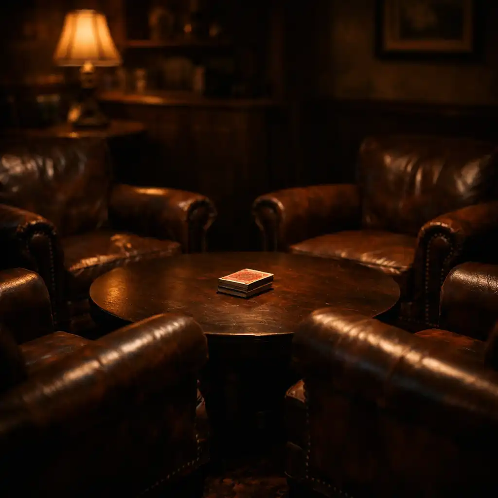 Leather chairs and a low table forming an intimate circle