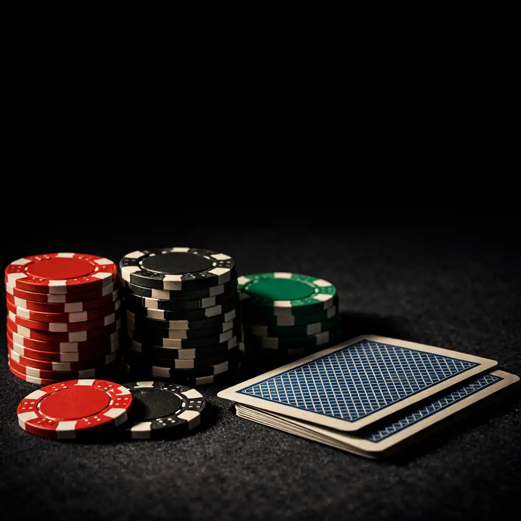 A close-up of chips and cards mid-game